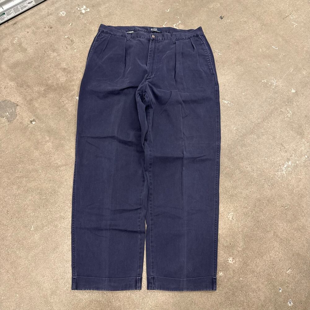 Vintage 90s Polo Ralph Lauren USA Pleated Andrew Chino Pants Navy 38x(40x36)